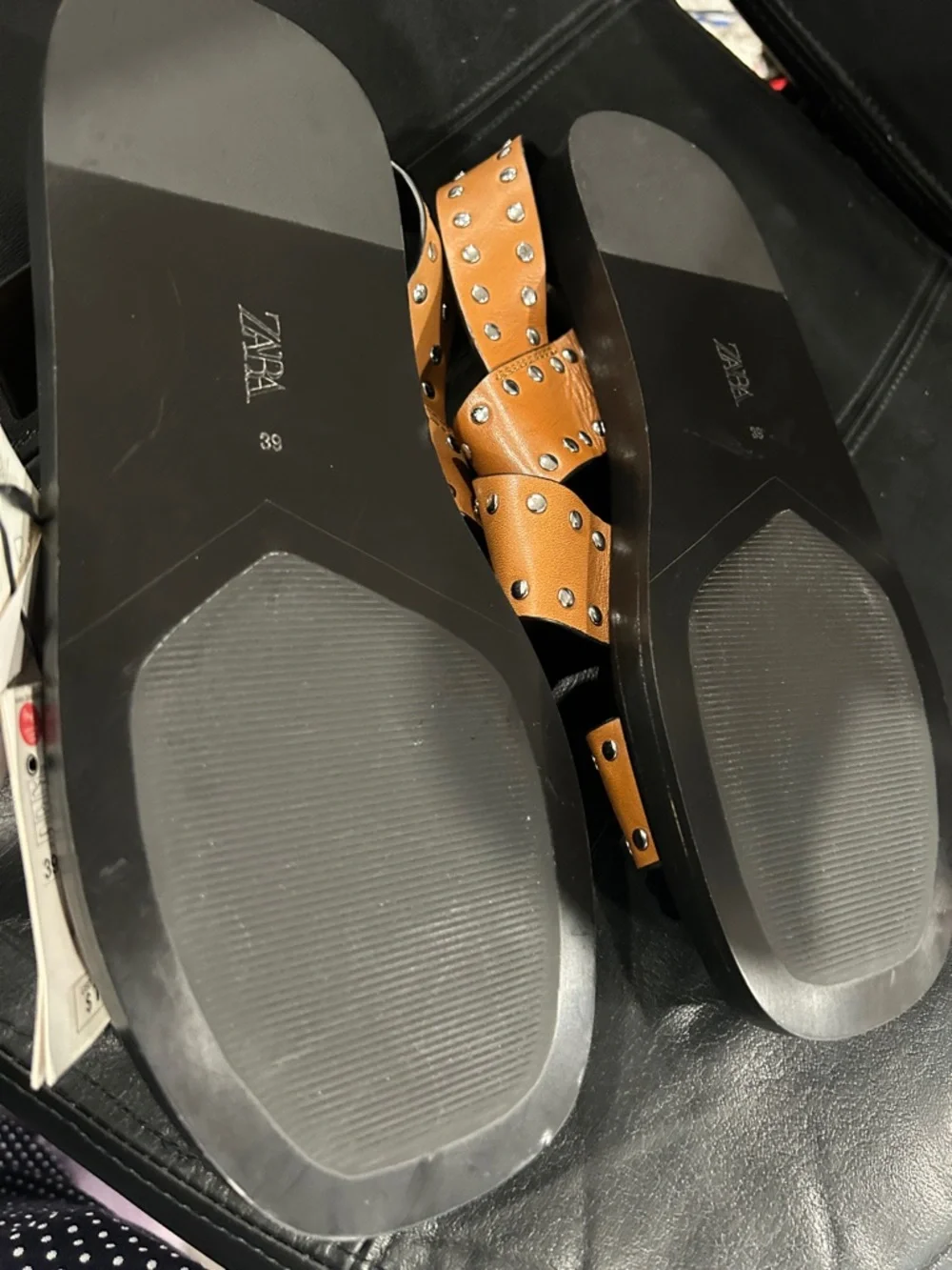 Zara Brown Sandals with Silver Stud Accents Black sole. NWT - Picture 9 of 9
